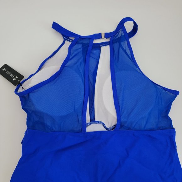 Tempt Me Women One Piece Swimsuit High Neck Plunge Mesh Ruched Monokini Swimwear - Picture 8 of 14